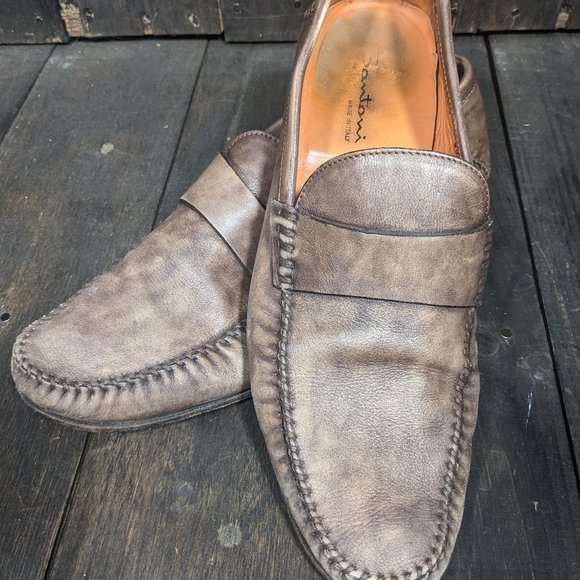 Grayish/Brownish Santoni Slip-On Loafers M size 12